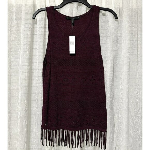 NWT White House Black Market Crochet Fringe Hem Burgundy Tank Top Size Small - Picture 1 of 9